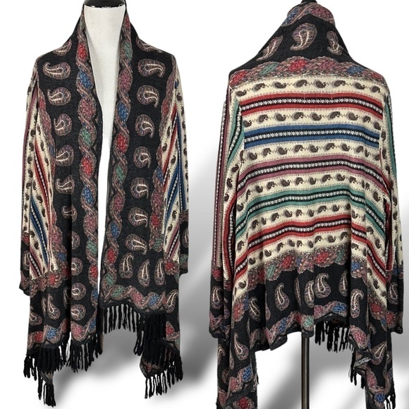 Anthropologie Guinevere Merino Wool Cardigan Sweater Bohemian Gypsy Fringe Small - Picture 1 of 16